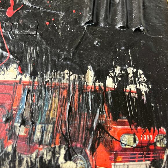 Original Framed Mixed Media Abstract Art Painting Collage 8x10 "Econo" - Picture 3 of 7